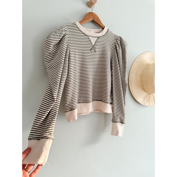 By the River | Striped Contrast Puff Sleeve Sweatshirt | Sz S - Picture 2 of 9